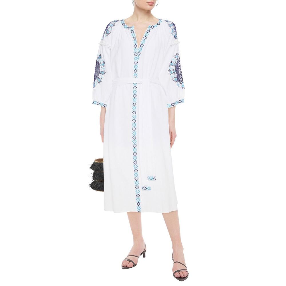 Melissa Odabash Embroidered Cotton-voile Midi Dress White Ally Belted Size S